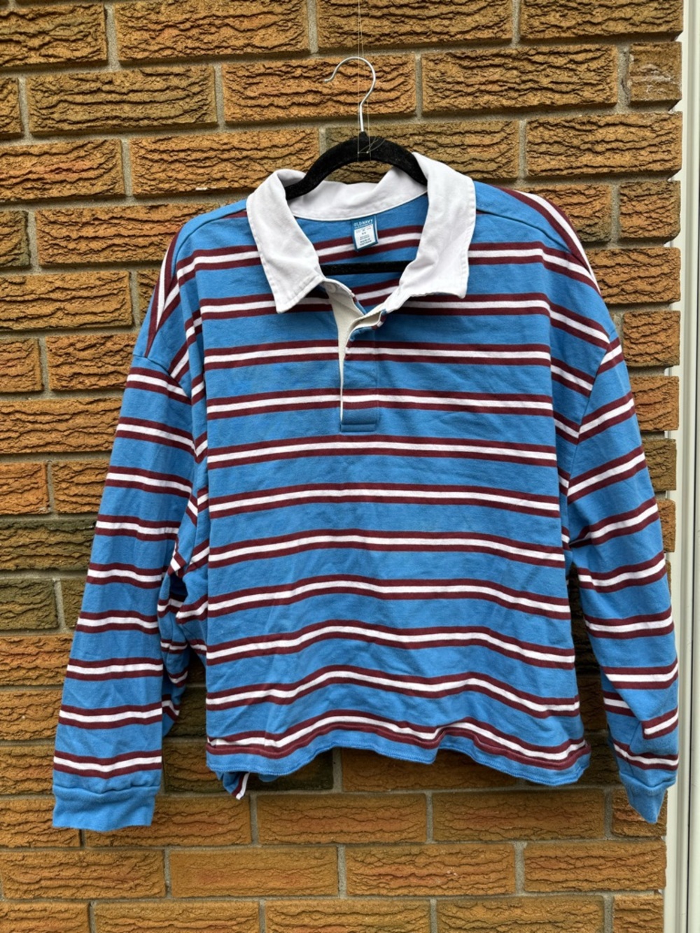 Old Navy Light Blue Rugby Shirt with Maroon & White Stripes